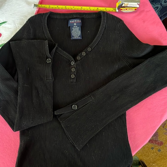 Black ribbed long sleeve sweater Nautical - Picture 1 of 10